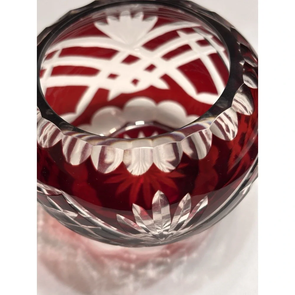 Vintage Bohemian Czech Cut To Clear Crystal Rose Bowl Votive Candle Holder Set